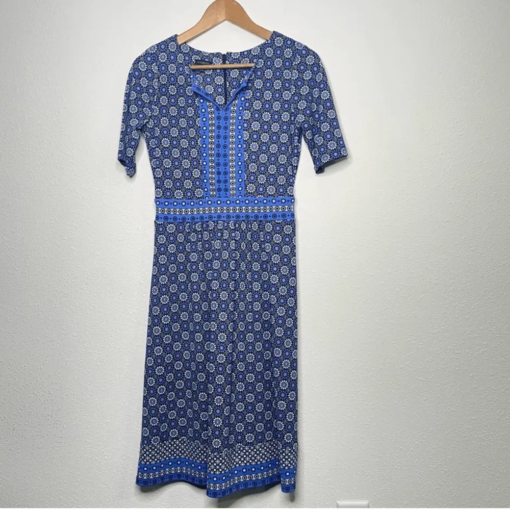 Talbots• Women’s Blue V Neck Mid Sleeve Midi Dress •Size M petite